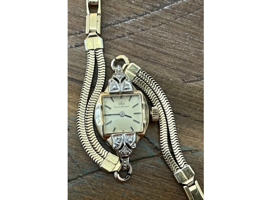 (Ladies Vintage Bucherer Wrist Watch 10K GF Bezel With Diamond Accents