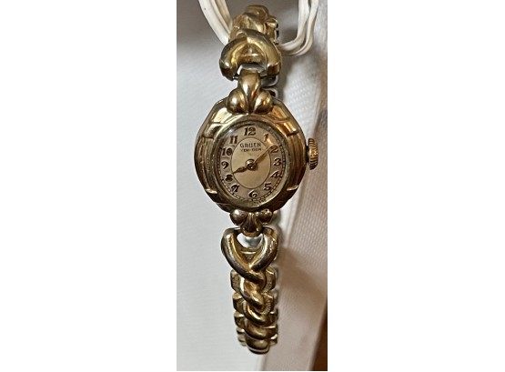 Antique Ladies Veri Thin Gruen 10K Gold Filled Watch 4014345
