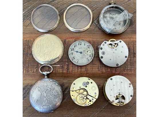 Antique Pocket Watches And Cases Including 10K Gold Filled, NY To Paris Airplane Case, Ingraham For Repair