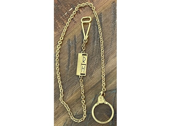 Hickok USA Gold Tone Pocket Watch Chain With Clip And Watch Ring 18' Long