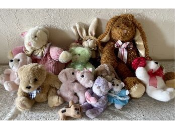 Collection Of Vintage Stuffed Bunnies And Bears - Dan Dee, Aurora, And More