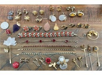 Vintage Bracelets, Earrings, & Pins, Avon, Lisner Thermo-set, Coro Rhinestone, 12K GF Pin,  Hat Pins, & More