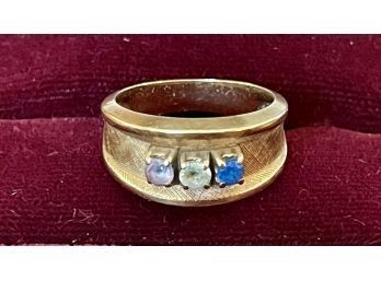 10K Gold Antique Ring With Blue And Pink Topaz Stones Weighs 5.1 Grams Size 7