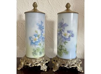 (2) Hand-painted Porcelain Globe  Lamps