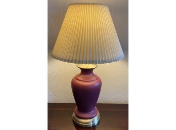 Mauve Pottery Table Lamp With Brass Accents And Pleaded Shade (works)