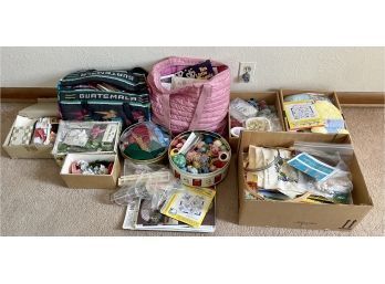 Large Collection Of Assorted Craft Supplies - Thread, Yarn, Decor Items, Booklets, & More