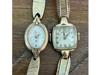 (2) Vintage Ladies Hamilton Wrist Watches (1) 14K Gold Filled & (1) 10K Gold Bezel