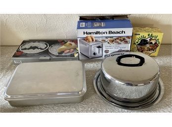 (4) Rose Desert Plates, Vintage Stainless Covered Cake Plate, Hamilton Beach Toaster, And More