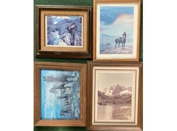 (4) Vintage Prints In Wooden Frames - (2) Photographs (2) Horse Prints