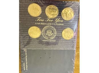A Coin History Of US Presidents Minted In Solid Brass 5 Brass Presidential Head Coins Sealed In Package