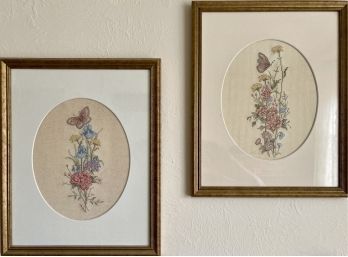 (2) Vintage Floral Framed Cross Stitch