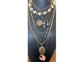 Collection Of Gold Tone And Gold Filled Vintage Necklaces, Avon, Thermo-set, Locket, Chains & More