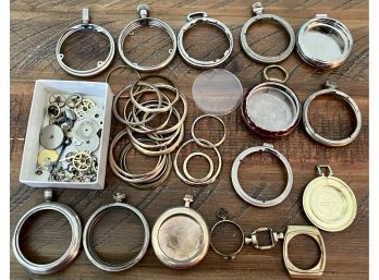 Lot Of Pocket Watch Cases Parts, Fronts, Crown Pieces, For Parts Or Repair/Replacement