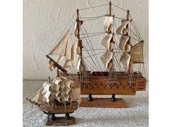 (2) Vintage Wooden Boats, H.M.S. Victory And The Mayflower