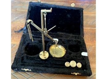 Antique Black Velvet Box With Partial Scale And Weights (As Is)