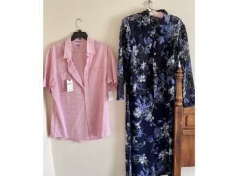Izod XL Pink Shirt, Ladies Floral Small Dress With Lace Overcoat