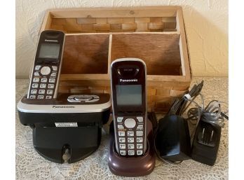 (2) Panasonic 6.0 Cordless Phones With Main Base, Second Base, Chargers And Basket