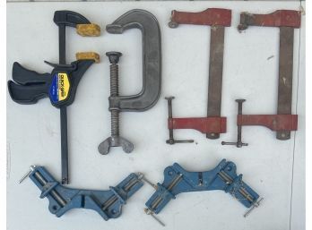 (6) Assorted Clamps - Angle, C-clamp, Bar, & More