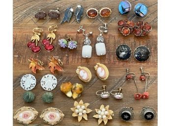Vintage Clip & Screw Back Earrings Some Sterling, Coral, MOP, Cameo's, Jade, Avon, Austria, Giovanni & More