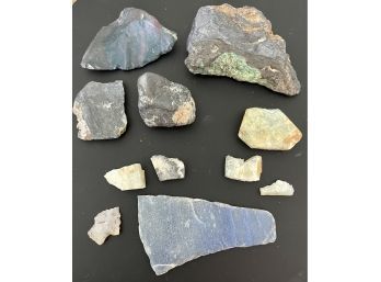 Raw Stones Blue Lapis Slab, Turquoise, Partial Arrowhead, Red & Black Jasper, And More
