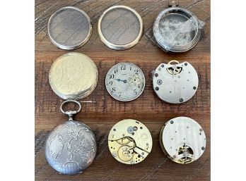Antique Pocket Watches And Cases Including 10K Gold Filled, NY To Paris Airplane Case, Ingraham For Repair