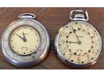 (2) Ingraham Sentinel Pocket Watches (1) Click And (1) Sentinel Art Deco Floating Second Hand