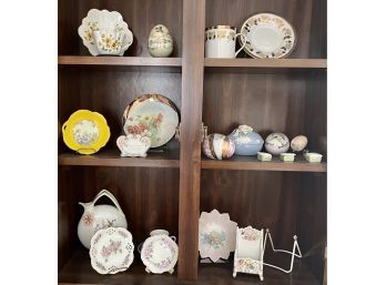 Collection Of Hand Painted Porcelain Pieces Including Eggs, Trinket Boxes, And More