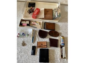 Collection Of Vintage Leather Wallets, Cross And Sheaffer Pens, Pencils And Lead