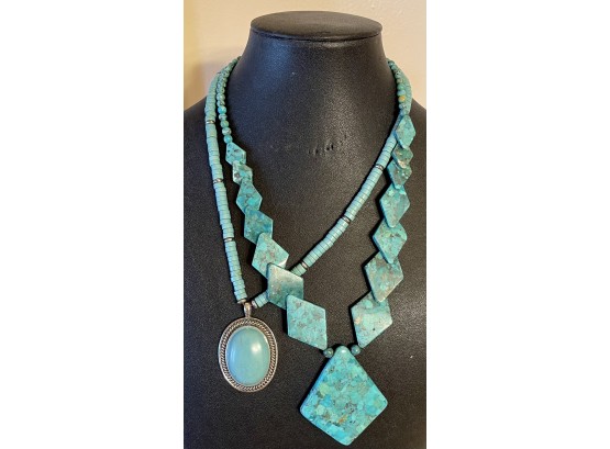 J King Mongolian Turquoise Necklace With 925 Clasp & Chain & Heishi Bead Necklace With Pendant  By Chaps