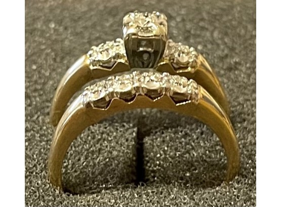 14K Gold And Diamond Wedding Ring And Band Size 8, With Appraisal, Total Weight 5.19 Grams, Diamonds .11 Ct