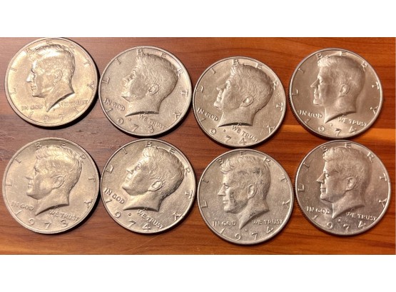 (8) Kennedy Half Dollar Silver Coins, 1971, (2) 1973, (5) 1974