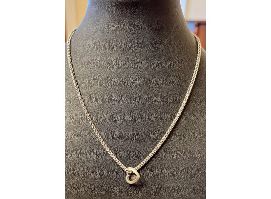 Vintage Avery Sterling Silver Rope Chain With Small Sterling Silver Heart Weighs 8.6 Grams, 16' Long