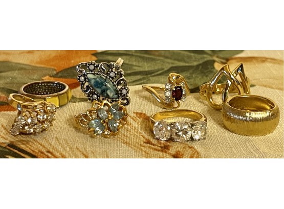 (8) Assorted Ladies Gold Tone And 18K GF Rings, (1) Lindenwold Co, 18K GE, Sizes 5 - 6.5