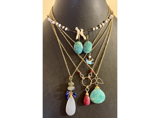 Collection Of Gold Plate Necklaces, 18K GE Heller, Xuping, Sarah Coventry Enamel Bird & More