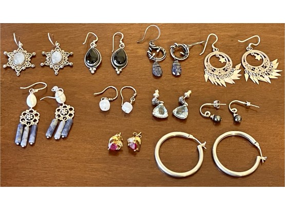 Sterling Silver Earring Collection, Hoops, Dangle, Black Onyx, Stone, CZ's And More