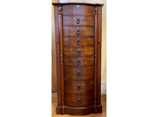 Gorgeous Dark Wood & Veneer Standing Jewelry Box W Drawers & Side Openings For Necklaces  NO SHIP