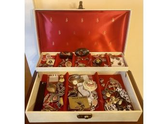 Vintage Jewelry Box Filled With Treasures, Assorted Pieces Some Are Missing Stones And May Need Work NO SHIP