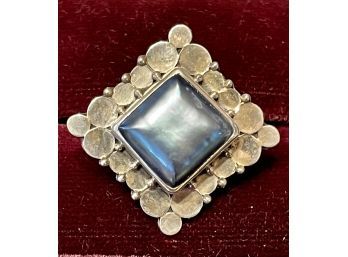 Heavy Sterling Silver Ring With Grey Blue Shell Size 8.75 Weighs 9 Grams