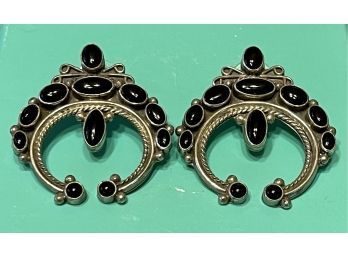 Vintage Sterling Silver And Black Onyx Earrings
