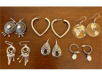 (6) Pairs Of Sterling Silver Earrings, Total Weight 47.8 Grams