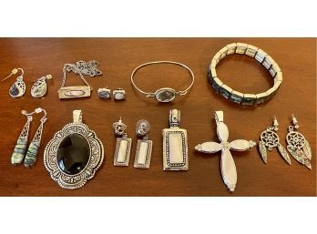 Premier Design Mother Of Pearl Pendant, Earrings, Abalone, Bracelet & Necklace, Black & Silver Pendant