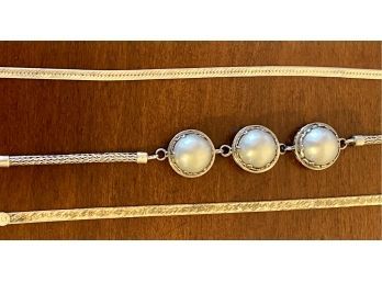 (3) Sterling Silver Bracelets, Italy, 925, One With Faux Pearls