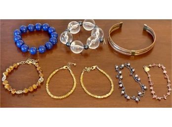 Vintage Collection Of Stone Bead & Plastic Bracelets, (1) Copper Cuff, Several Sterling Silver, Amber & More