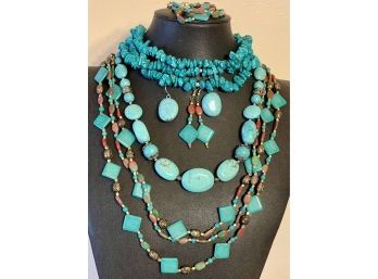 Blue Stone, Turquoise And Bead Jewelry Collection, Canyon Sky, Necklace, Bracelet & Earrings