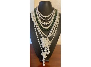 Collection Of Faux Pearl, Stone, Seed Bead And Hematite Necklaces