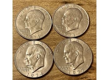 (4) Eisenhower Silver Dollar Coins, 40 Silver, 1971, 1974, 1977