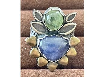 Sterling Silver And Stone Ring With Leaf Trim, Size 8, Weighs 14.9 Grams