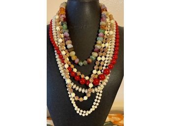 Vintage Bead Necklace Lot, Roses, Faux Stones & More