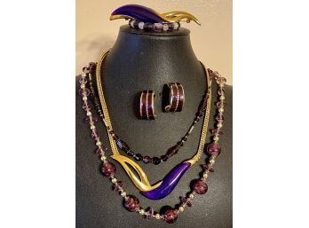 Jewelry Collection, Park Lane Purple Pendant & Gold Tone Necklace, Murano Art Glass Necklace W Bracelet & More