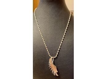 Sterling Silver Italy Twist Chain 18' & Silver Kings Sterling Silver 925 Wing Pendant With Pink Rhinestones
